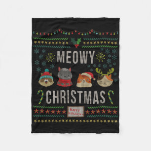 Meowy Christmas Cat Lover Tacky Ugly Christmas Par Fleece Blanket
