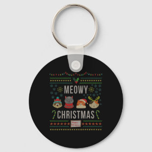 Meowy Christmas Cat Lover Tacky Ugly Christmas Par Key Ring