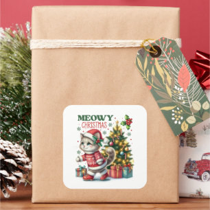 Meowy Christmas cat lovers Square Sticker