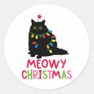 Meowy Christmas Cat Merry Catmas Funny Cats Family Classic Round Sticker