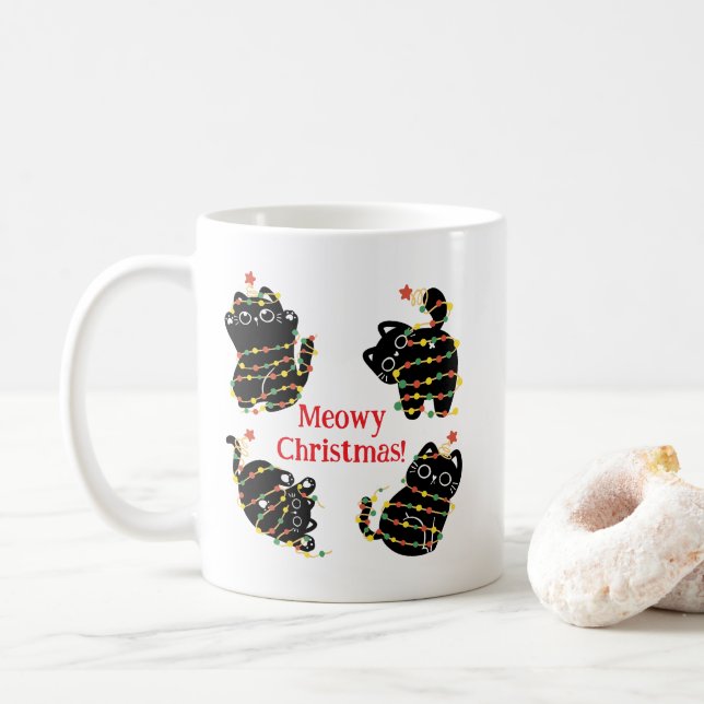 Meowy Christmas Cat Mug – Funny Holiday Design (With Donut)