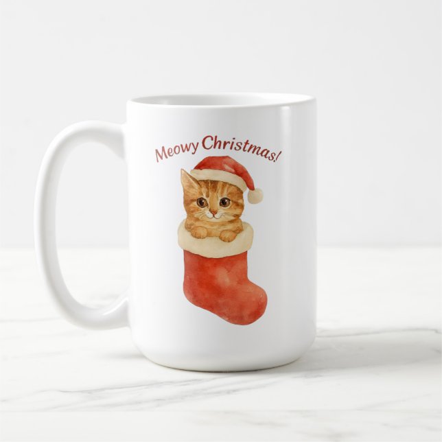 Meowy Christmas Cat Mug – Holiday Gift (Left)