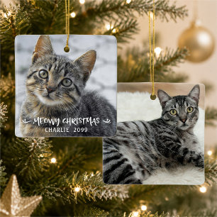MEOWY CHRISTMAS Cat Name Photo Ceramic Ornament