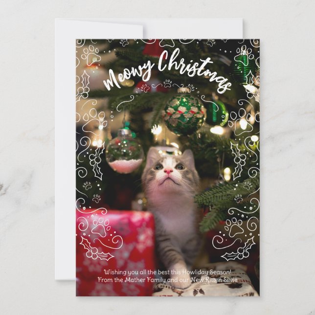 Meowy Christmas Cat Pet Photo Christmas Card (Front)