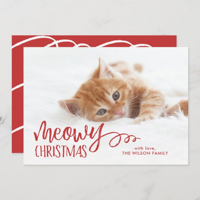 Meowy Christmas Cat Pet Photo Holiday Card (Front/Back)