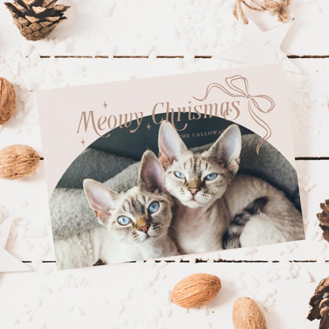 Meowy Christmas Cat Photo Beige Holiday Card (Creator Uploaded)