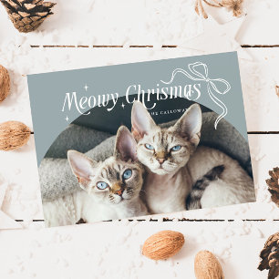 Meowy Christmas Cat Photo Stone Holiday Card
