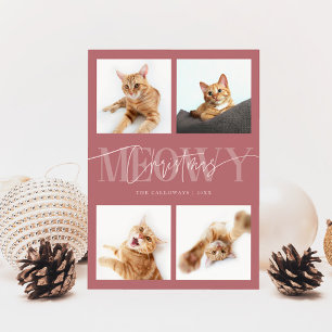 Meowy Christmas Cat Photos Pink Christmas Holiday Card