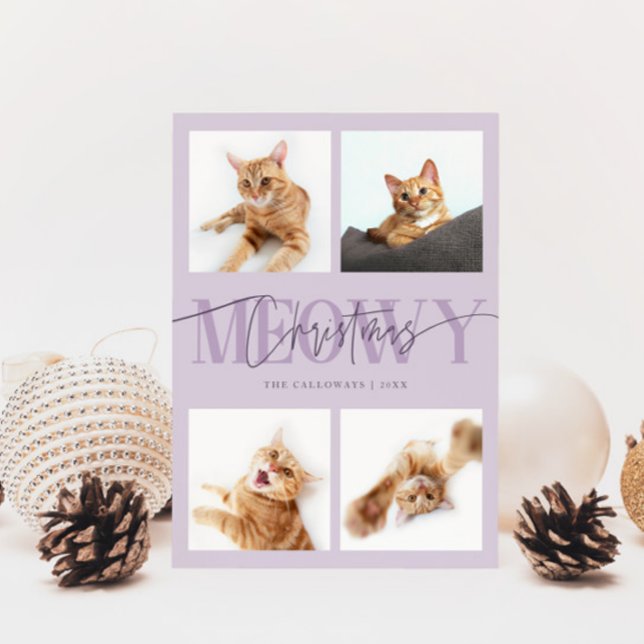 Meowy Christmas Cat Photos Purple Christmas Holiday Card (Creator Uploaded)