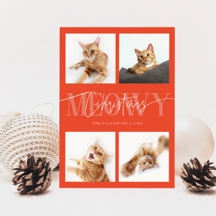 Meowy Christmas Cat Photos Retro Red Christmas Holiday Card