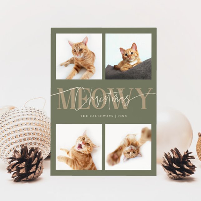 Meowy Christmas Cat Photos Sage Green Christmas Holiday Card (Creator Uploaded)