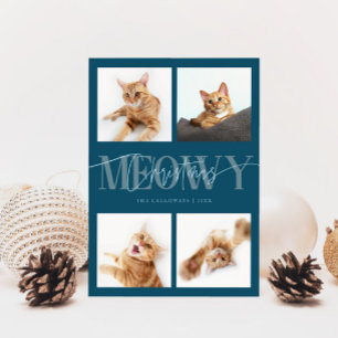 Meowy Christmas Cat Photos Teal Christmas Holiday Card