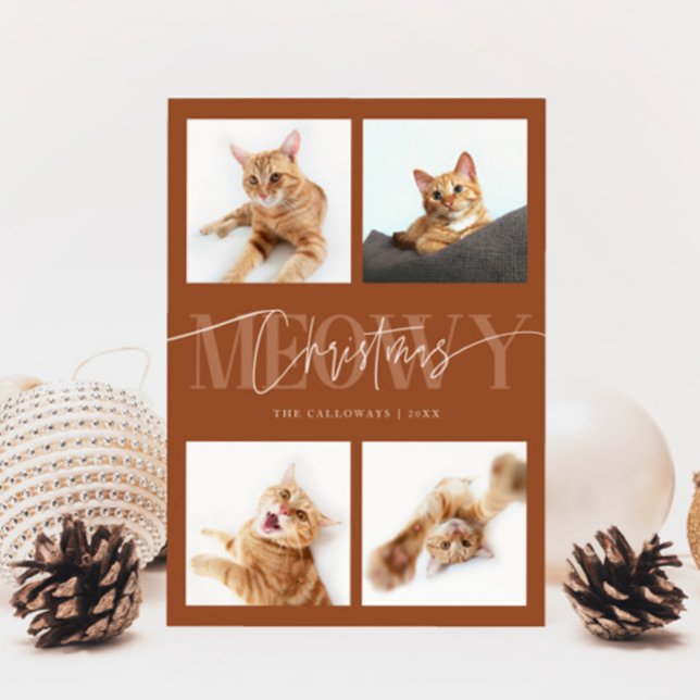 Meowy Christmas Cat Photos Terracotta Christmas Holiday Card (Creator Uploaded)