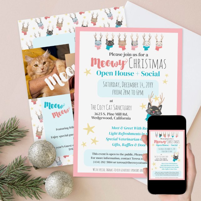 Meowy Christmas Cat Shelter Open House Party Event Invitation (Creator Uploaded)