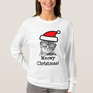 Meowy Christmas cat t shirt Cute Santa kitty