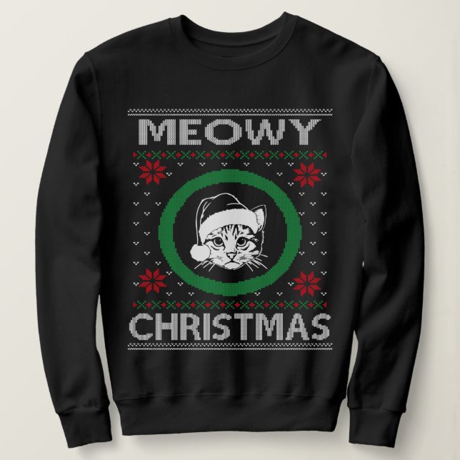 Meowy Christmas Cat Ugly Sweater for Holiday (Design Front)