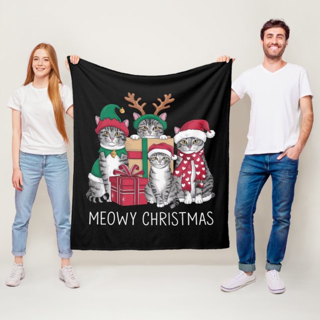 Meowy Christmas Cat Xmas Funny Cats Lover  Fleece Blanket (In Situ)