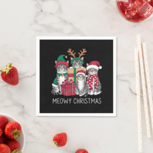 Meowy Christmas Cat Xmas Funny Cats Lover  Napkin