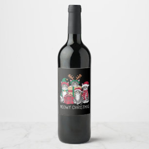 Meowy Christmas Cat Xmas Funny Cats Lover Wine Label