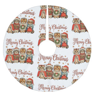Meowy Christmas Cat Xmas Santa Hat Holiday Season Brushed Polyester Tree Skirt