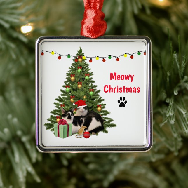 Meowy Christmas Cats and Tree Ceramic Ornament (Tree)