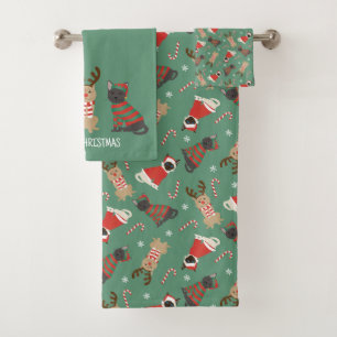 Meowy Christmas Cats Bath Towel Set