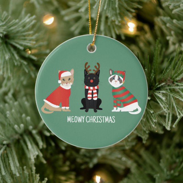 Meowy Christmas Cats Ceramic Ornament (Tree)