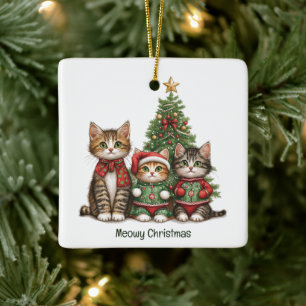 Meowy Christmas Cats Ceramic Ornament