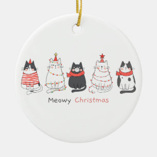Meowy Christmas Cats Ceramic Ornament