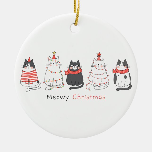 Meowy Christmas Cats Ceramic Ornament (Front)