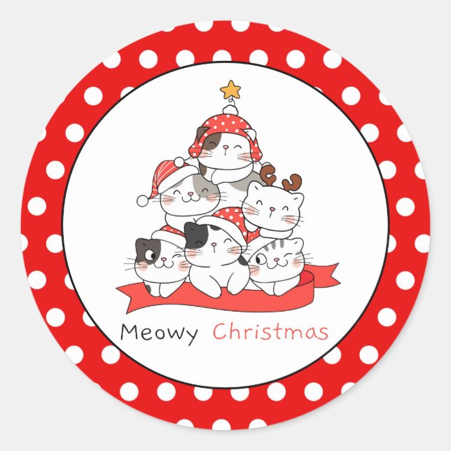 Meowy Christmas Cats Classic Round Sticker (Front)