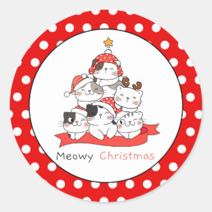 Meowy Christmas Cats Classic Round Sticker