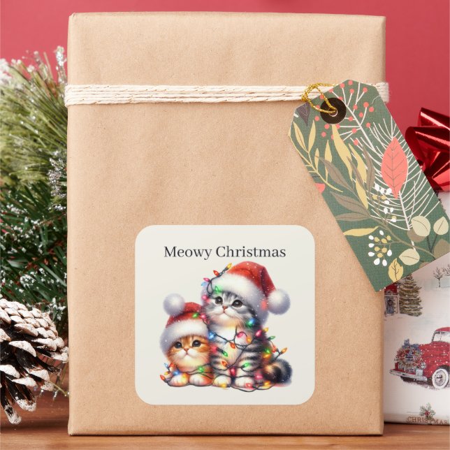 Meowy Christmas cats Holiday Square Sticker (Holiday)