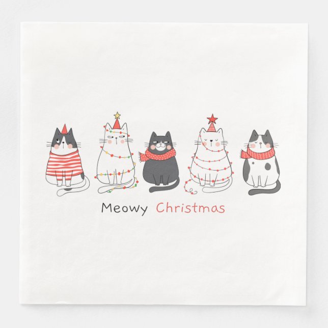 Meowy Christmas Cats Napkin (Front)