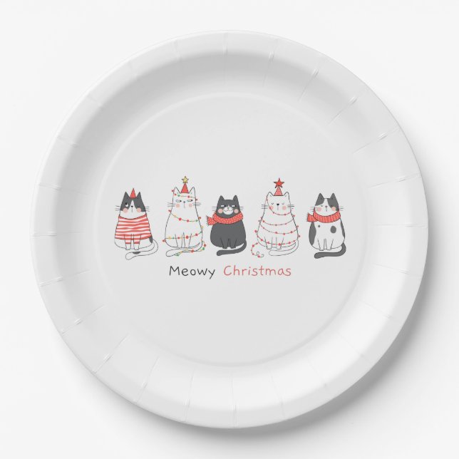 Meowy Christmas Cats Paper Plate (Front)