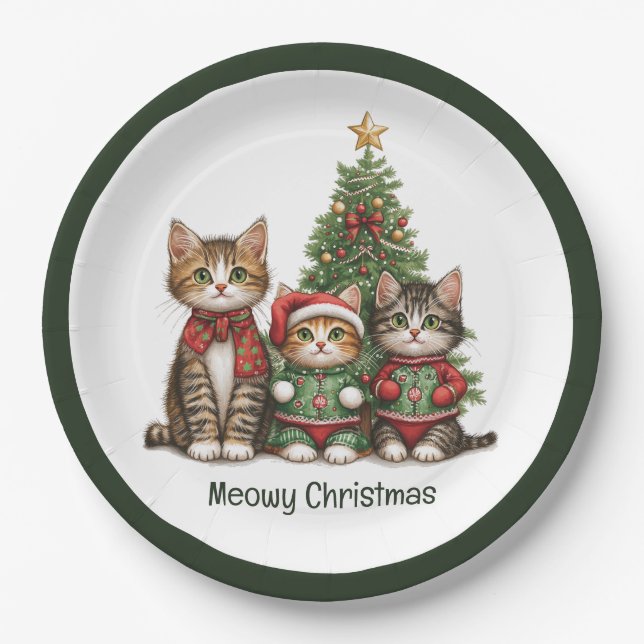 Meowy Christmas Cats Paper Plate (Front)
