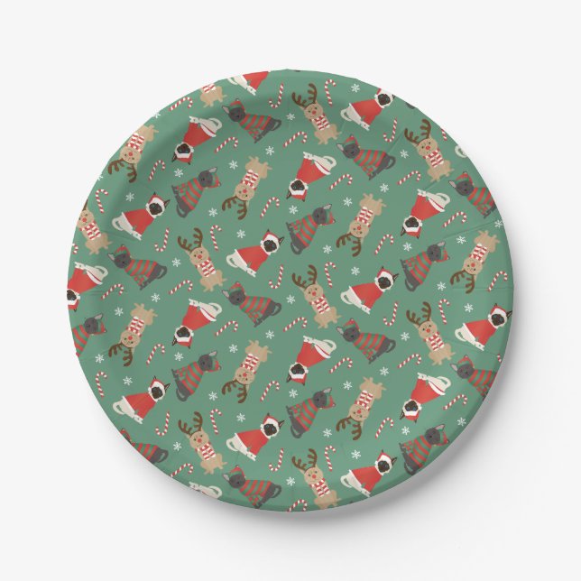 Meowy Christmas Cats Paper Plate (Front)