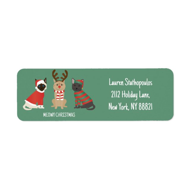Meowy Christmas Cats Return Address Label (Front)
