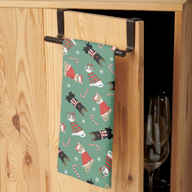 Meowy Christmas Cats Tea Towel (Thirds Fold)