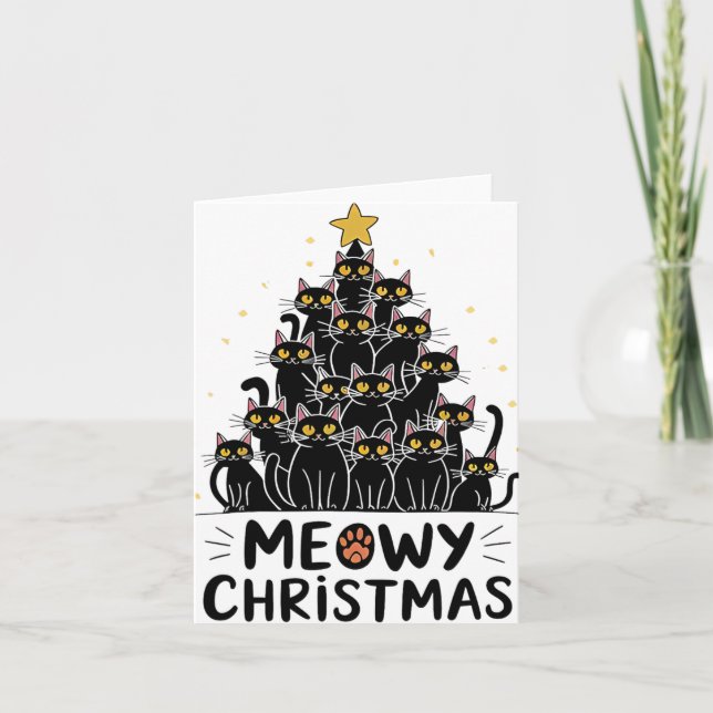 Meowy Christmas Cats Tree Kids Girls Boys Meowy  Card (Front)