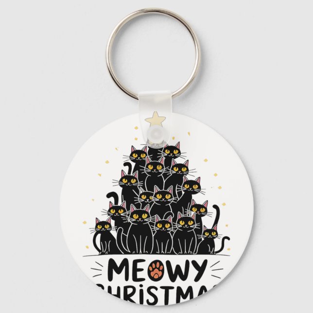 Meowy Christmas Cats Tree Kids Girls Boys Meowy  Key Ring (Front)