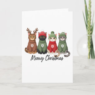 Meowy Christmas Cats Ugly Sweater Reindeer Xmas Card