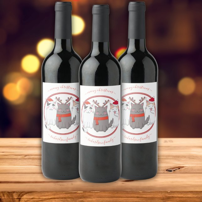 Meowy Christmas Cats Wine Label (Creator Uploaded)