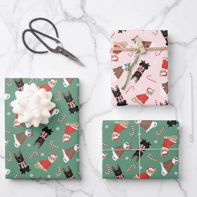 Meowy Christmas Cats Wrapping Paper Sheet (Front)