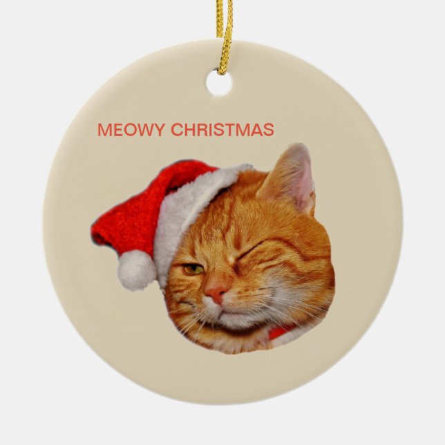 Meowy Christmas Ceramic Ornament (Front)