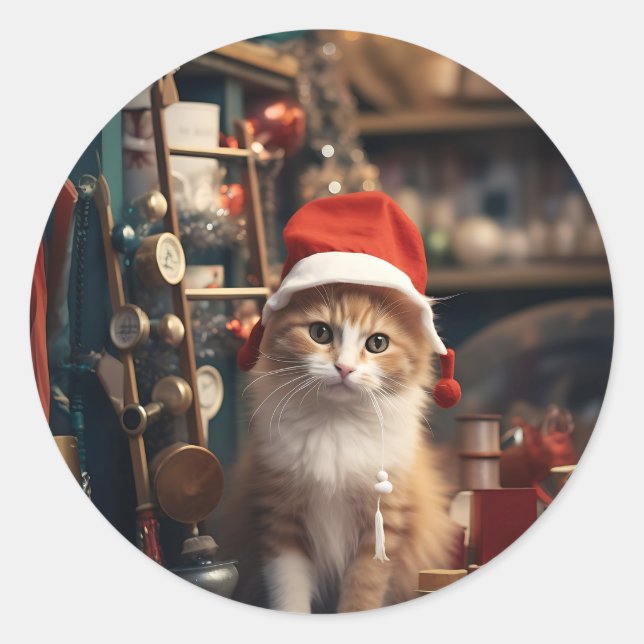 Meowy Christmas! Classic Round Sticker (Front)