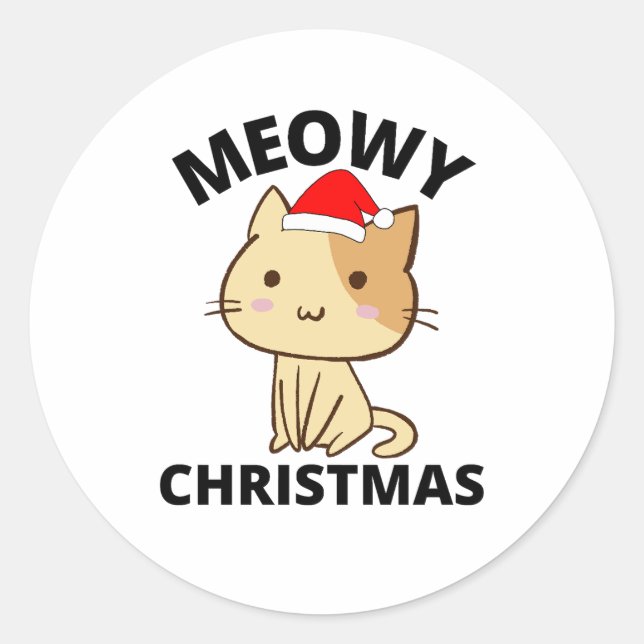 Meowy Christmas     Classic Round Sticker (Front)