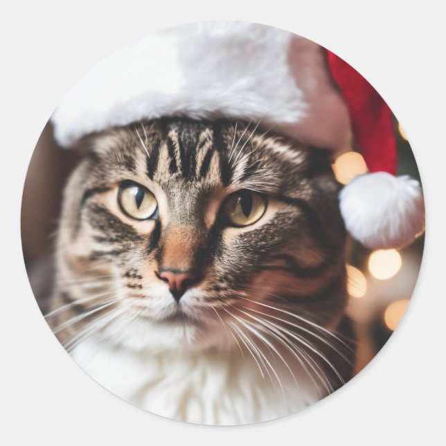 Meowy Christmas! Classic Round Sticker (Front)