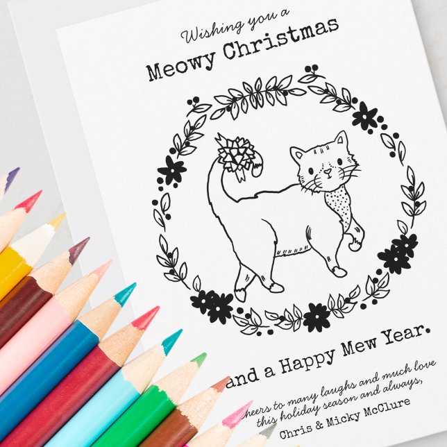 Meowy Christmas Color Your Own Cute Cat Holiday Card (Creator Uploaded)