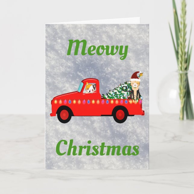 Meowy Christmas Cool Cute Cat Card (Front)